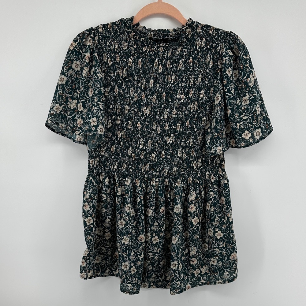 Cottagecore Boho Feminine Romantic Floral Babydoll Puff Sleeve Green SzM